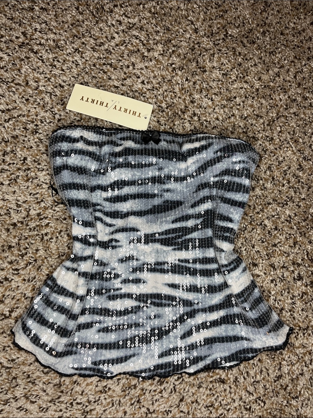 Thirty | Thirty Zebra Sequin Strapless Tube Top in Black and White